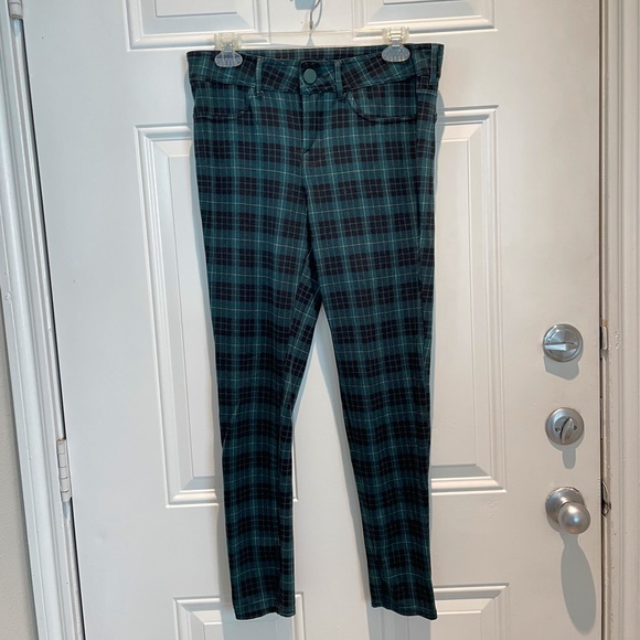 Seven7 Plaid Legging Pants Size 8, Stretch Green Navy Blue Jegging Casual Soft - Picture 1 of 14